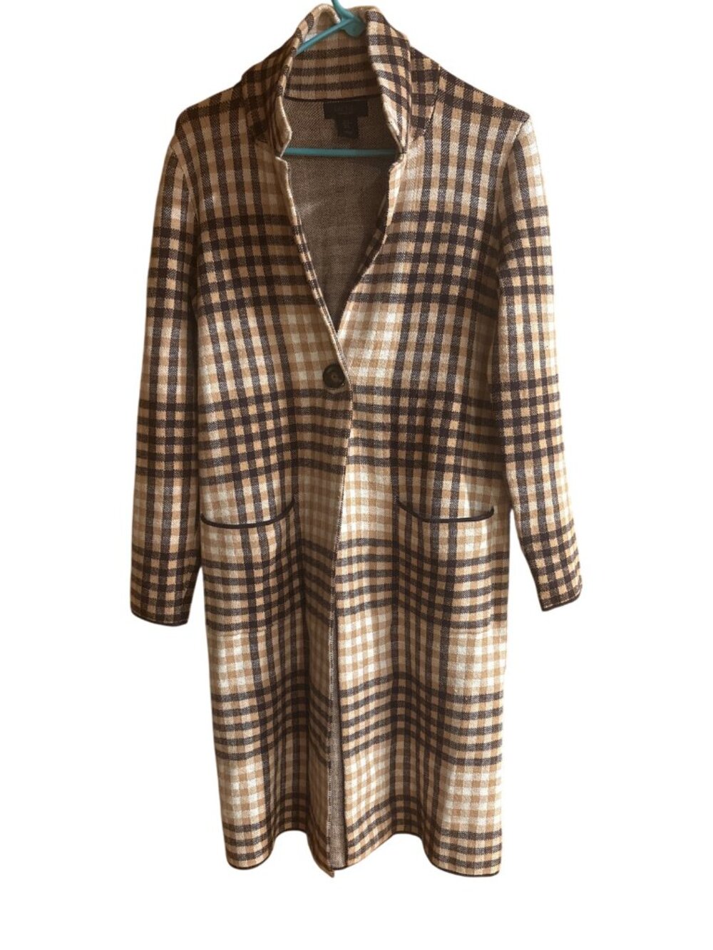 Rachel Zoe Size Medium (M) Brown Beige Plaid Check Wool Blend Long Coat